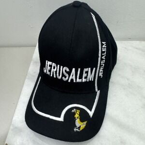 Baseball Cap Hat Black, White Embroidered JERUSALEM Hook & Loop Adjustable New